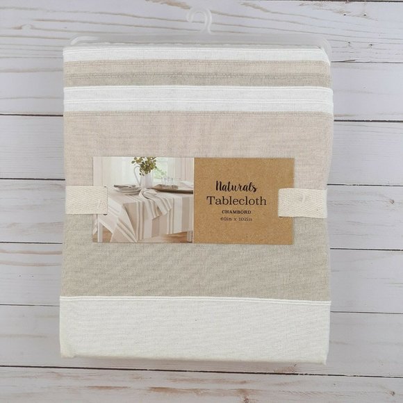 Fabric Tablecloth Natural Stripe Beige Ivory - Picture 2 of 3